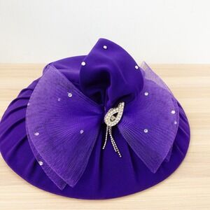 Vintage‎ CARAMIA Hats Fascinator Royal Blue Wide Brim Tea Party Crystal Stud Bow